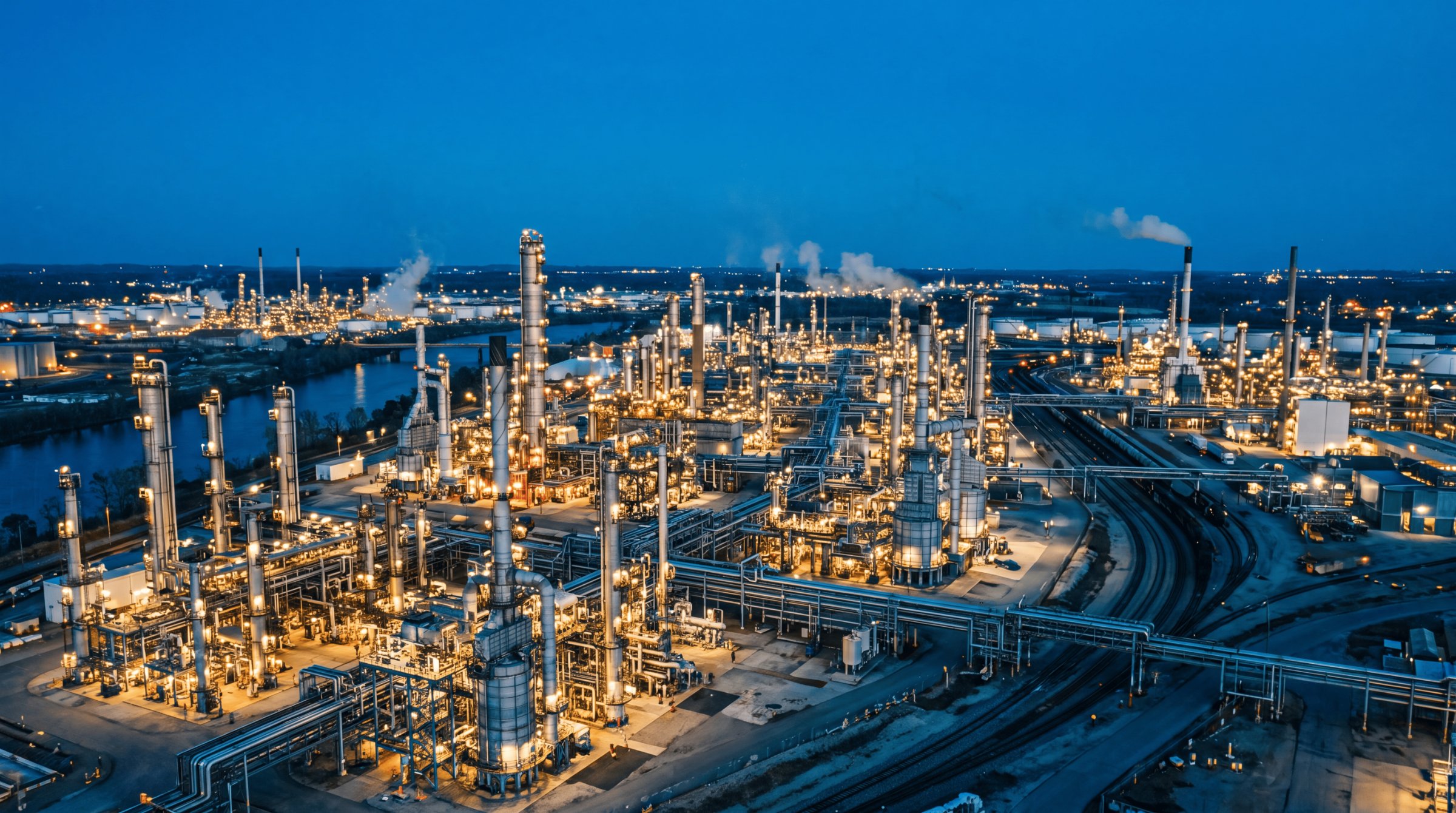 Refinery at blue hour — selling a business